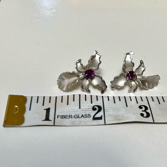3 Piece Lot Vintage 1950s / 1960s Gorgeous Rhinestone Silver Clip Earrings - Picture 5 of 9